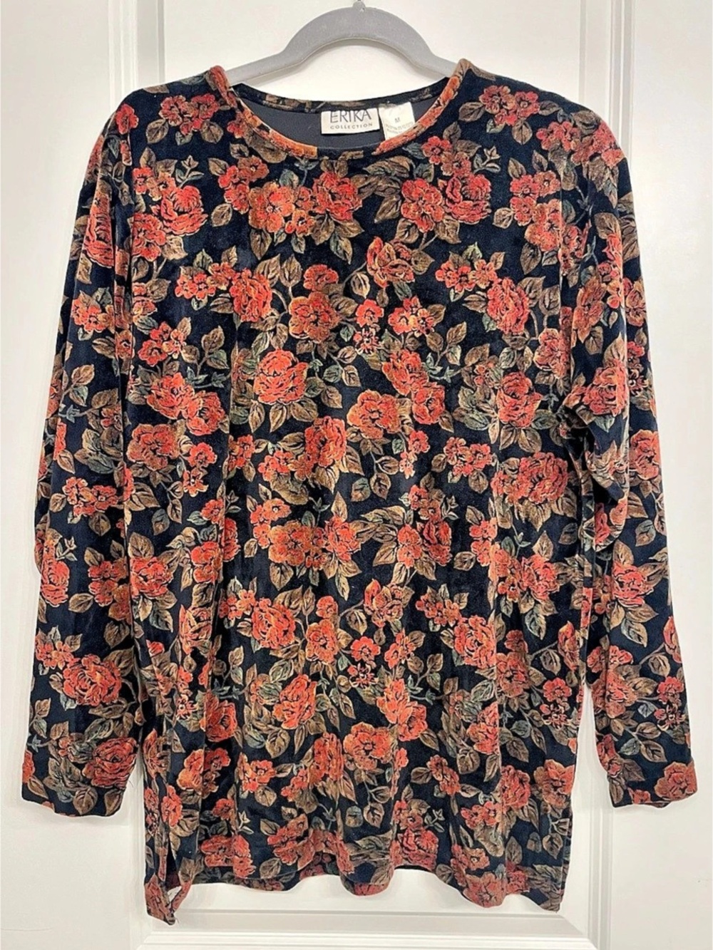 Erika Collection Floral Long Sleeve Tunic in Black & Orange Size Medium